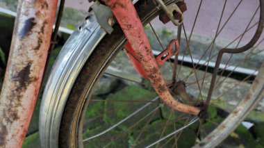 Close up Bicycle Part with Old Cassette Gear is rusty. Rusty bicycle wheel