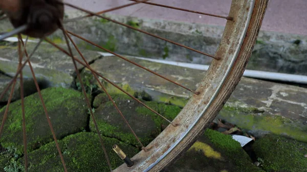 Close up Bicycle Part with Old Cassette Gear is rusty. Rusty bicycle wheel