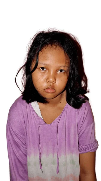 Ospalý Obličej Dospívající Asijské Dívka Probuzení Mastným Obličejem — Stock fotografie