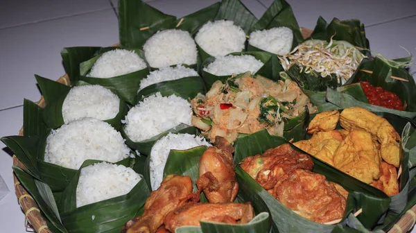 Indonesian Various Food Thanksgiving Indonesian Call Nasi Berkat — Φωτογραφία Αρχείου
