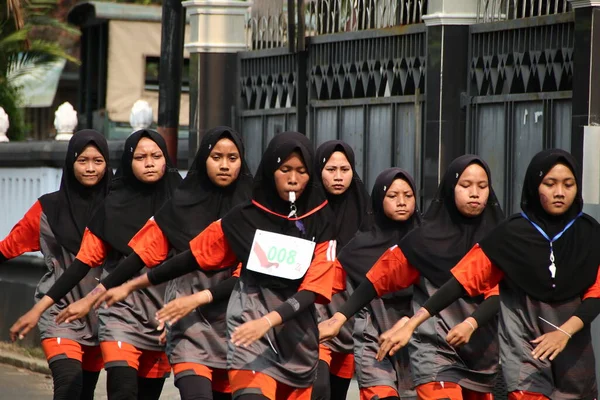 stock image Group of participants for a walking competition in commemoration of Indonesia's independence day Batang Indonesia August 27th 2020