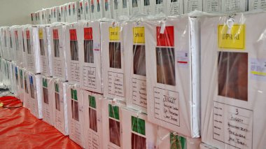 Taşıma sırasında işçiler, Endonezya genel seçimleri için oy, Pekalongan 10 Şubat 2024