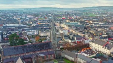 Tralee in Ireland from above, dramatic sky, beautiful clouds, sunset. High quality 4k footage