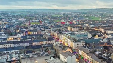 Tralee in Ireland from above, dramatic sky, beautiful clouds, sunset. High quality 4k footage