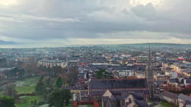 Tralee in Ireland from above, dramatic sky, beautiful clouds, sunset. High quality 4k footage