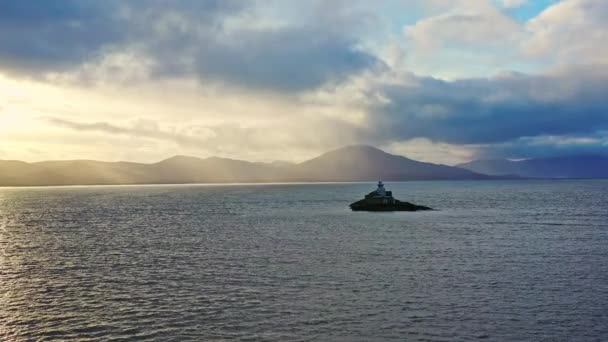 Aerial Panorama View Historic Fenit Lighthouse Tralee Bay Beautiful Clouds — Vídeos de Stock