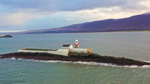 Aerial Panorama View Historic Fenit Lighthouse Tralee Bay Beautiful Clouds — Wideo stockowe