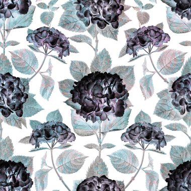 X-ray Hortensia çiçek desensiz desen, beyaz arka planda çiçek deseni minimum modern zarif tarz.