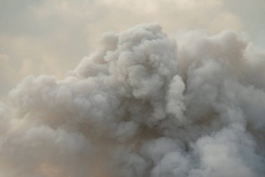 Şiddetli yangınlardan yükselen yoğun beyaz duman, duman arka planı, kıvrık beyaz duman arka planı.