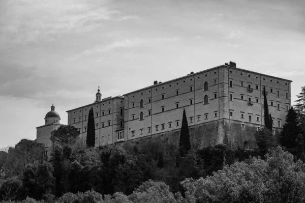 Abbey Montecassino Benedictine Monastery Located Top Montecassino Lazio Oldest Monastery — Stock Photo, Image
