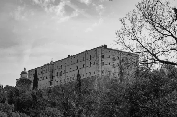 Монастырь Монтекассино Бенедиктинский Монастырь Расположенный Вершине Монтекассино Лацио Старейший Монастырь — стоковое фото
