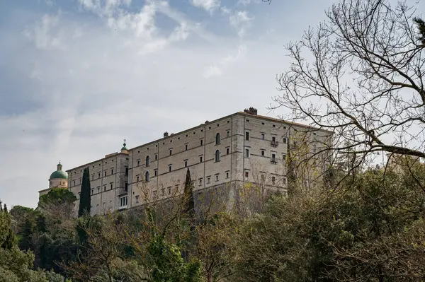 stock image The abbey of Montecassino is a Benedictine monastery located on the top of Montecassino, in Lazio. It is the oldest monastery in Italy together with the monastery of Santa Scolastica.