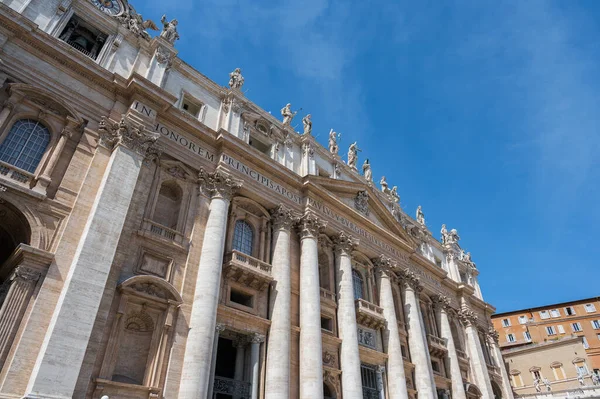 stock image Is a Catholic basilica located in St. Peter's Square in the Vatican City state; it is a masterpiece of Italian art and one of the symbols of Rome, of which it dominates the panorama.