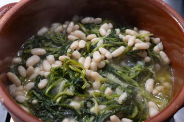 Fasulye ve hindiba çorbası. Geleneksel bir İtalyan yemeği. Fakir ama lezzet bakımından zengin. Zevkli bir köylü yemeği..