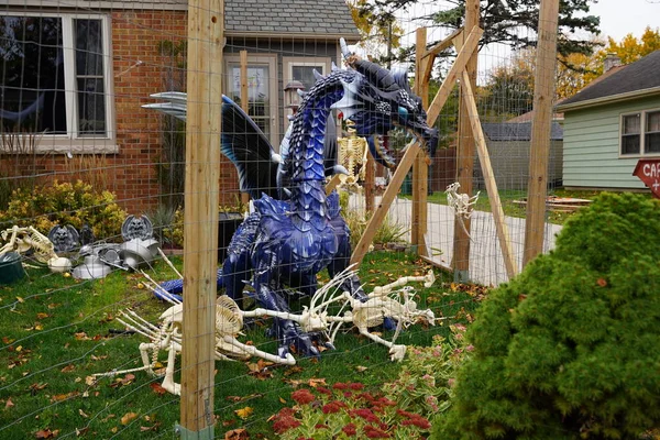 Propietarios Comunidad Disfrazaron Sus Casas Patio Con Decoraciones Halloween Aterradoras — Foto de Stock