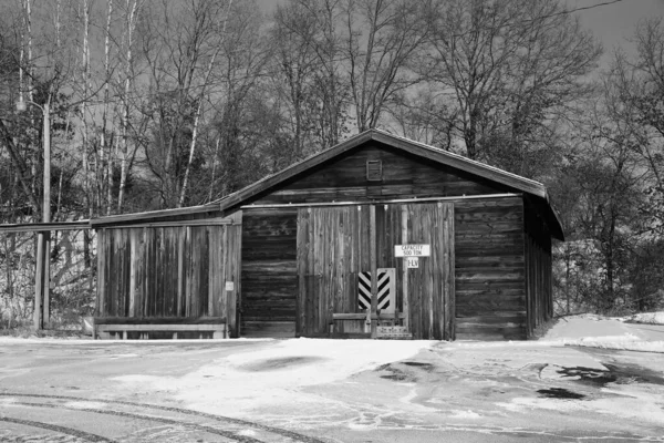 Black White Image Wooden Man Made Storage Building — Stock Photo, Image