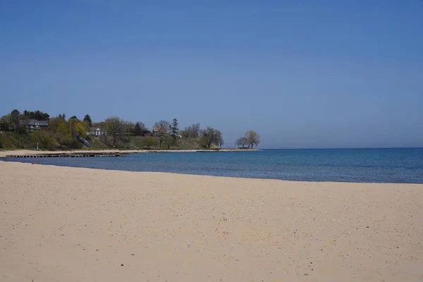 Praia Litoral Para Lago Michigan Sheboygan Wisconsin — Fotografia de Stock