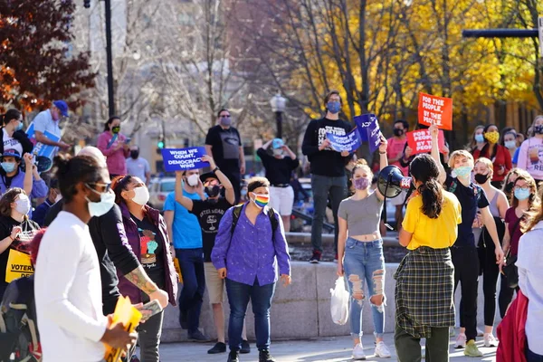 stock image Madison, Wisconsin / USA - November 7th, 2020: Joe Biden and kamala harris supporters took to the streets of madison to celebrate their victory in the 2020 election.