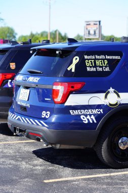 Green Bay, Wisconsin / ABD - 29 Ağustos 2020: Pro Trump blue lives matter Motosiklet rallisi Vandervest Harley-Davidson 'da gerçekleşti.