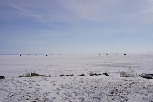 Green Lake Wisconsin Eua Fevereiro 2023 Pessoas Que Pescam Gelo — Fotografia de Stock