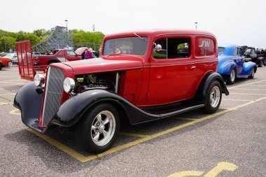 Wisconsin Dells, Wisconsin USA - May 21st, 2022: Vvintage car show at Mt. Olympus during Automotion. clipart