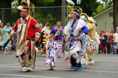 Wisconsin Dells, Wisconsin USA - September 17th, 2022: Native Americans of Ho - Chunk nation preformed native dances and rituals in front of spectators clipart