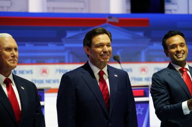 Milwaukee, Wisconsin ABD - 23 Ağustos 2023: Florida Valisi Ron DeSantis 2024 Cumhuriyetçi Müzakere 'ye katıldı.