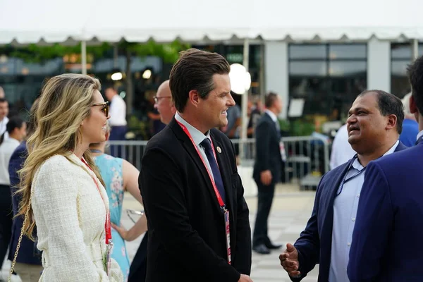 stock image Milwaukee, Wisconsin USA - August 23rd, 2023: United States Representative of Florida Matt Gaetz showed up at the 2024 Republican Presidential Debate at Fiserv Forum to give interviews to the press.