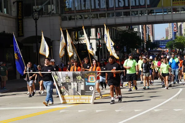 stock image Milwaukee, Wisconsin USA - September 4th, 2023: Wisconsin worker Labor Unions and Teamsters marched in the streets of Milwaukee and marched to Summerfest grounds during the Labor Day Holiday