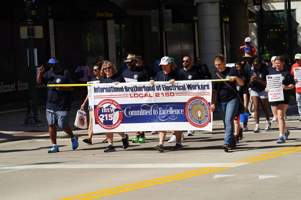 stock image Milwaukee, Wisconsin USA - September 4th, 2023: Wisconsin worker Labor Unions and Teamsters marched in the streets of Milwaukee and marched to Summerfest grounds during the Labor Day Holiday