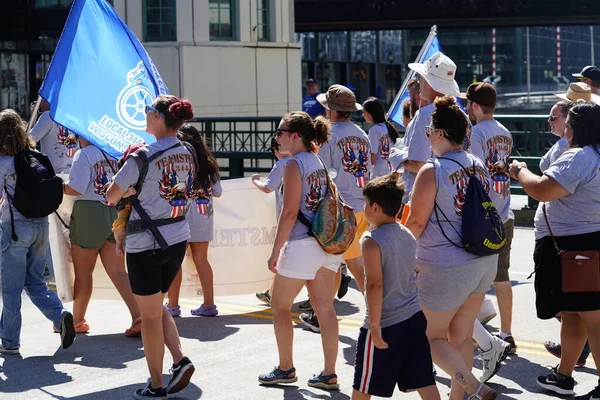 stock image Milwaukee, Wisconsin USA - September 4th, 2023: Wisconsin worker Labor Unions and Teamsters marched in the streets of Milwaukee and marched to Summerfest grounds during the Labor Day Holiday