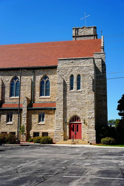 Gamle Historiske Sten Bygget Kirke Står Sheboygan Wisconsin Tjene Samfundet - Stock-foto
