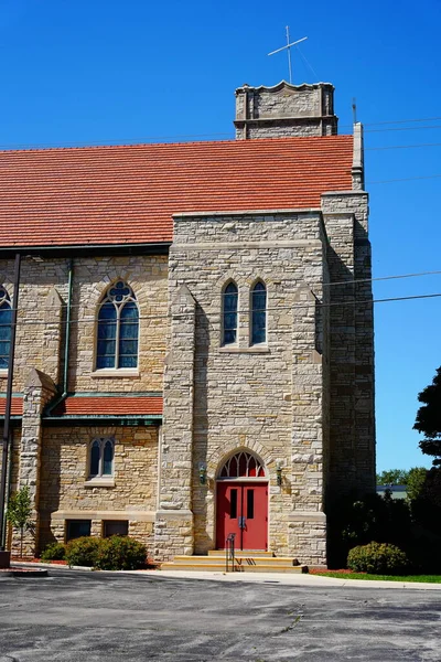 Antiga Pedra Histórica Construída Igreja Fica Sheboygan Wisconsin Para Servir — Fotografia de Stock