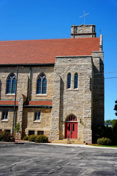 Gamle Historiske Sten Bygget Kirke Står Sheboygan Wisconsin Tjene Samfundet - Stock-foto