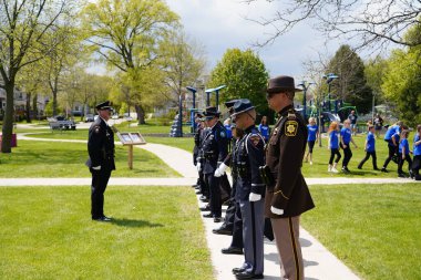 Fond du Lac, Wisconsin / USA - 15 Mayıs 2019: Fond du Lac, Wisconsin Bölgede yaşayan Yerel Polis, İtfaiyeciler ve Eyalet Polis memurlarının şehit düştüğü anma törenini gerçekleştirdi.