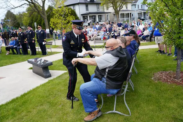 Fond du Lac, Wisconsin / USA - 15 Mayıs 2019: Fond du Lac, Wisconsin Bölgede yaşayan Yerel Polis, İtfaiyeciler ve Eyalet Polis memurlarının şehit düştüğü anma törenini gerçekleştirdi.