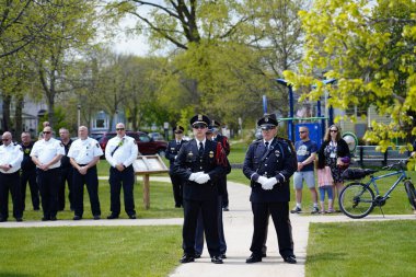 Fond du Lac, Wisconsin / USA - 15 Mayıs 2019: Fond du Lac, Wisconsin Bölgede yaşayan Yerel Polis, İtfaiyeciler ve Eyalet Polis memurlarının şehit düştüğü anma törenini gerçekleştirdi.