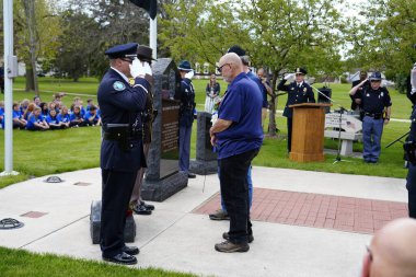 Fond du Lac, Wisconsin / USA - 15 Mayıs 2019: Fond du Lac, Wisconsin Bölgede yaşayan Yerel Polis, İtfaiyeciler ve Eyalet Polis memurlarının şehit düştüğü anma törenini gerçekleştirdi.