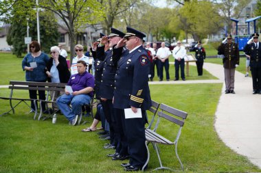 Fond du Lac, Wisconsin / USA - 15 Mayıs 2019: Fond du Lac, Wisconsin Bölgede yaşayan Yerel Polis, İtfaiyeciler ve Eyalet Polis memurlarının şehit düştüğü anma törenini gerçekleştirdi.