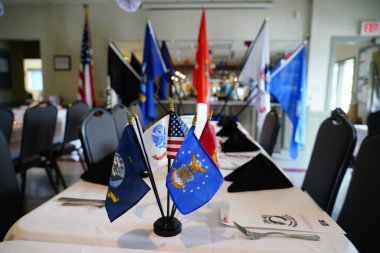 Fond du Lac, Wisconsin USA - August 26, 2019: 10th anniversary of Military Appreciation Cruise Fond du Lac Yacht Club, which  honors both active duty soldiers and military veterans by providing them some unique time on Lake Winnebago clipart