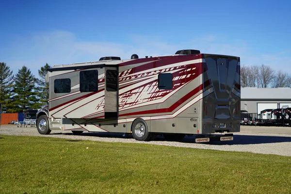 stock image Fond du Lac, Wisconsin USA - November 12th, 2023: Renegade Valencia 38RB super c RV sitting outside to be sold.
