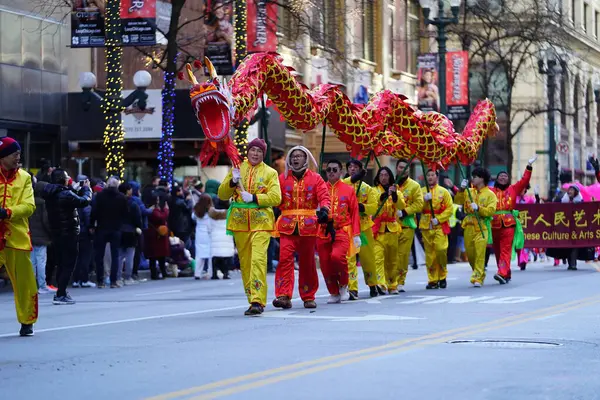 stock image Chicago, Illinois USA - November 23rd, 2023: Chicago Chinese culture and arts participated and performed in 2023 Chicago Thanksgiving Parade