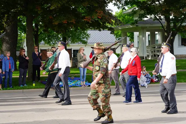 stock image Wisconsin Dells, Wisconsin USA - May 31, 2021: American Legion veterans walked and marched in memorial day parade.