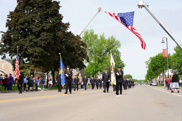 stock image Wisconsin Dells, Wisconsin USA - May 31, 2021: American Legion veterans walked and marched in memorial day parade.