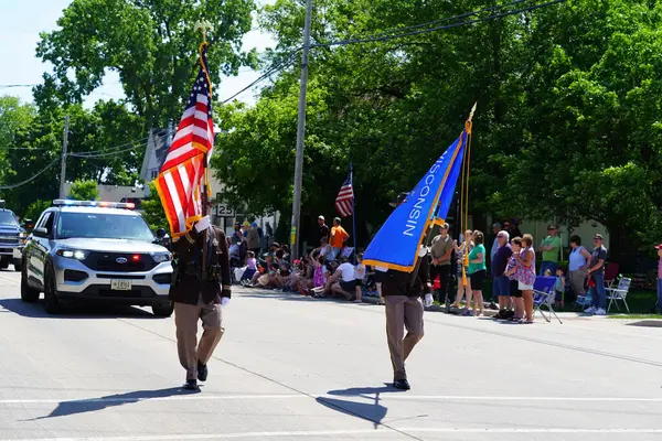 stock image Little Chute, Wisconsin USA - June 5th, 2021: Veteran members of American legion post 258 marched and walked in the Great Wisconsin Cheese festival parade.