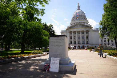Madison, Wisconsin / USA - June 27th, 2020: An allegory of devotion and progress Lady Forward statue in front of Madison Capitol was removed from black lives matter supporters and antifa members. clipart