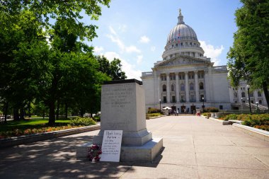 Madison, Wisconsin / USA - June 27th, 2020: An allegory of devotion and progress Lady Forward statue in front of Madison Capitol was removed from black lives matter supporters and antifa members. clipart