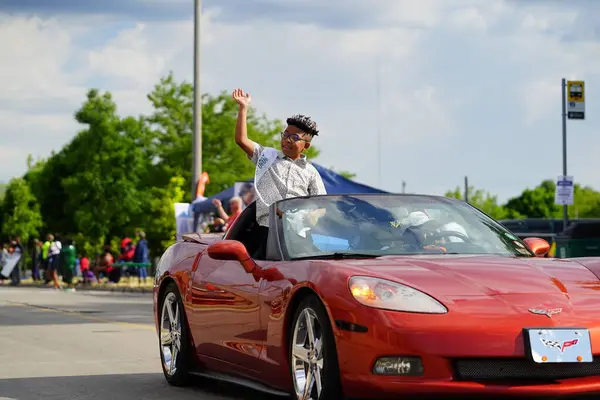 stock image Milwaukee, Wisconsin USA - June 19th, 2021: Members from Dr. Martin Luther King Jr. school walked and participated in Juneteenth parade.