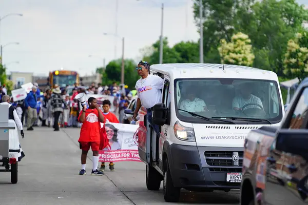 stock image Milwaukee, Wisconsin USA - June 19th, 2021: Black African-American fraternities participated and walked in Juneteenth celebration parade.