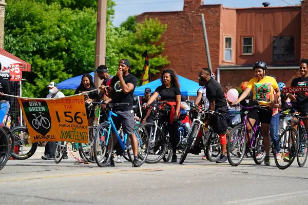 stock image Milwaukee, Wisconsin USA - June 19th, 2021: African American motorcycle gangs participated and rode on motorcycles in Juneteenth celebration parade.